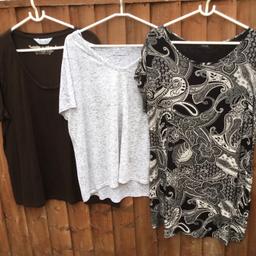 Hi all,
3 items ladies tops.
1) white with black & grey flecks, short sleeves, V-neck, by Papaya, 65% polyester 35% viscose, size 20
2) long, black and white something like a Paisley design, short sleeves, by Yours, 95% viscose 5% elastane, size 20
3) Brown with a small breast pocket, short sleeves, by Yours, 100% cotton , size 20
Great condition.
Postage £4.50
Thanks for looking