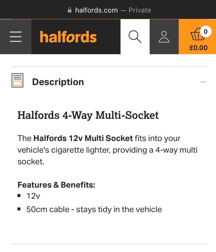 Halfords 4 way multi socket charger in B34 Birmingham für 9,00 £ zum