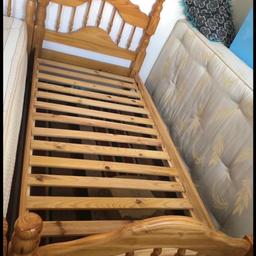 Single wooden bed and mattress.
Hardly used. Great condition.
Unwanted as purchased others to match new bedrooms.

2 spare Mattresses available also.
