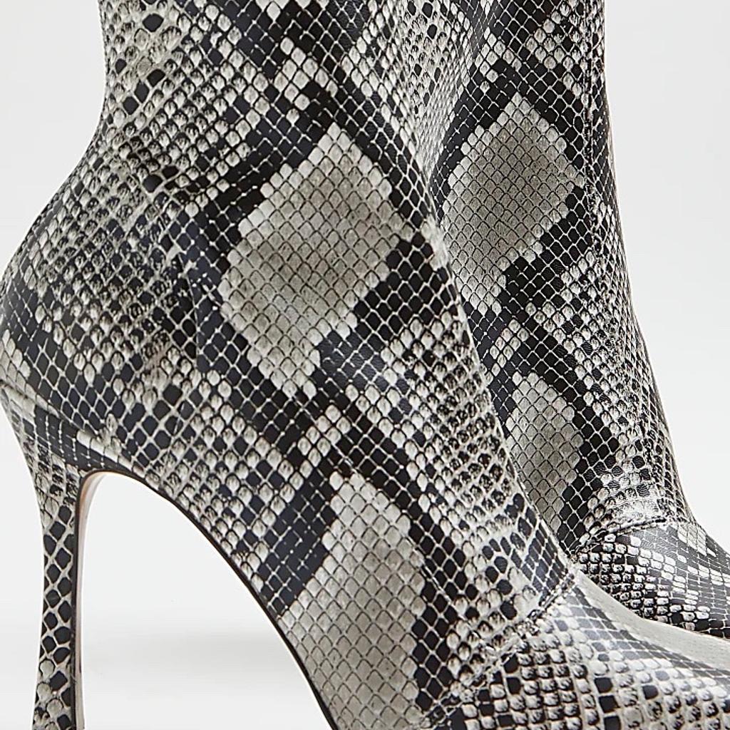 Brand new in box river island grey snake print boots size 5