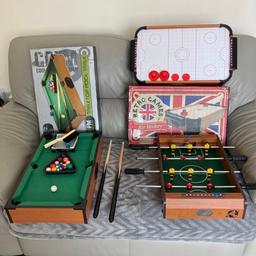 Table top games
Please note 2 balls missing from the pool table.
Football table has no box
Other 2 boxes used condition
From a smoke free home
Collection only please from Willenhall 