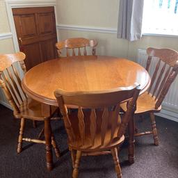 Very good condition fold solid wood table and solid chairs collection only b38