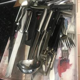 This is a large bundle of knives forks spoons large sharp knives and extra items, grab a great buy, check out other items huge sale