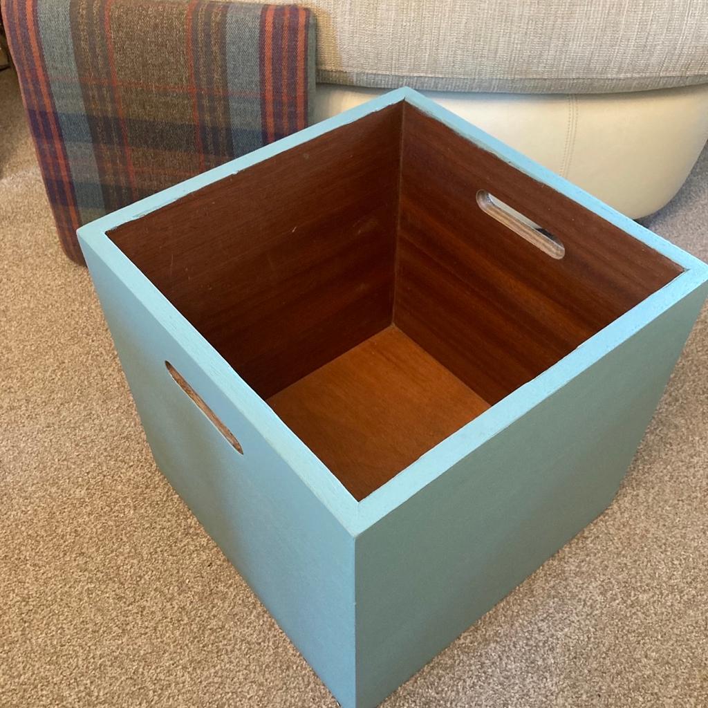 This retro wooden storage box with cushioned top has been reupholstered in a beautiful checked tweed fabric. It has been sanded and painted in Heirloom (blue) Fusion Mineral Paint to complete this country style look. As this is a previously used item, there are some original signs of wear (please see photos). Height 44cm, width 41cm and depth 41cm approx. Collection from Dunsville, Doncaster or can deliver within Doncaster area for a fee.