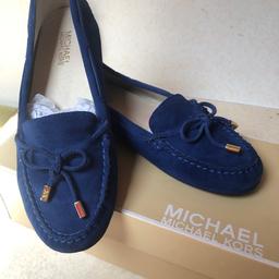Michael kors flats very comfortable great condition only used handful of times comes with original box size uk . Lovely sapphire blue so can go with everything soft suede material will take offers as need gone urgently need the space.