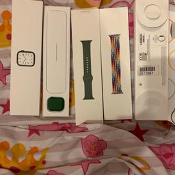 hi
i got here for sale apple watch series 7 41mm gps.
its almost new 
been used few times 
comes with complete accessories , box and green straps.
open to offers and swaps;)
