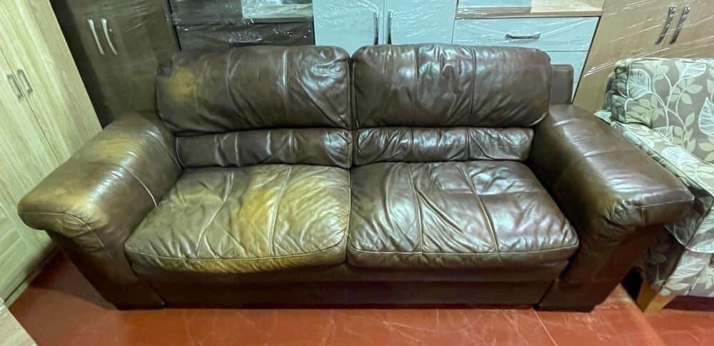 second hand 3 seater brown leather sofa