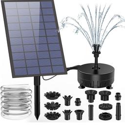 7W Solar Fountain Pump, 2022 Upgrade DIY Solar Panel Water Fountain with 5FT Water Pipe Pump Sprays 16 Different Water Feature for Bird Bath,Garden Decoration,Pets Drinking,Fish Tank and Pond