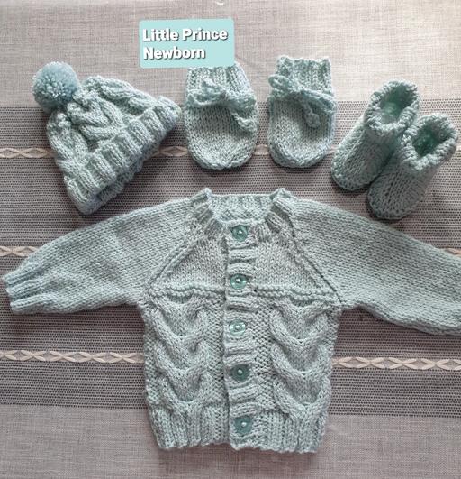 Buy & Sell West Midlands Solihull - Photos for Newborn Hand Knit Cable Set Duck Egg Green