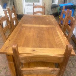 - Large wooden dining table with 6 chairs
- Wooden chest of draws
- Collection only
- Has been kept covered from rain
- Wiling to sell items separately