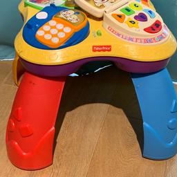 Fisher price Play & Learn Activity Table. The Play & Learn Activity Table introduces numbers, colours, animals, musical notes, daily routines, and more. With light-up buttons and lots of manipulative features, your child will learn age-appropriate curriculum in a fun and engaging way.

Recommended for 6 months - 3 years
