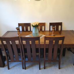 Selling this very large and solid oak dining table. Originally bought for around £700. The table also extends to fit more people. Comes with the chairs as shown in the pics.

Collection only. The table is great condition and ideal for very large families and guests.