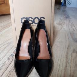 brand new black patent heels from asos comes with box never worn beautiful smart shoe with 4" heel 