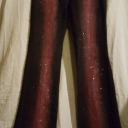 black red sparkling jeans by Golding. size 8. high waist. long leg. wide bottoms.