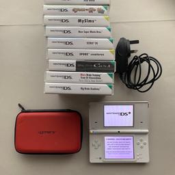 Nintendo DSI with 10 games as seen in photo with carry case and charger. Screen protection already fitted. Comes with original box . In excellent condition. All games have been tested in the DSI and as photo’s show the unit works without any problems.