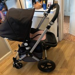 Includes pram seat carrycot raincover and car seat adapters
In a good used condition
Handle bar adjusts
Seat can be forward or parent facing