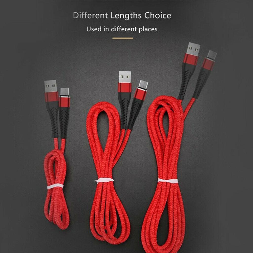 Braided Type C USB Cable Fast Charger for Samsung Galaxy S21, S20, S10, S9, S8

100% brand new nylon braided design.

* High quality with best favorable price

* Assures high-speed data transmission and Supports USB 2.0 for the maximum transfer rate

* Durable and abrasion-resistant

* Beautiful and light, also convenient to carry with

* Nylon Braided Long lasting.

* Easily charge your Phone by simply connecting to USB port of your PC

* Length: 25cm(0.25M), 1M ,2M, 3M

* Interface standard: USB Type-C to USB Type-A

* Material: Strong Nylon Braided + Aluminum Shell.

* Colors: Black, Red, White

Please NOTE: NOT COMPATIBLE WITH Iphones, Due to Nature of the electricity when the size gets longer Charging speed might decrease. So 1m and 3m will not give the same charging speed.

Package Includes:

1 x USB Type-C Cable