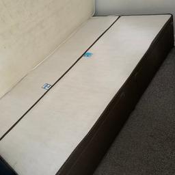 Small double
Brown (seen properly in 3rd pic)
Has two draws

Mattress with it if you want it, is stained from spilt drinks though

FREE want gone asap

Collection only WD24