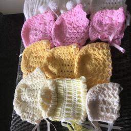 Baby hats and bonnet’s, all crocheted 🧶 by myself (£5.00)each
Newborn/ 0/3 month sizes.
Collection only