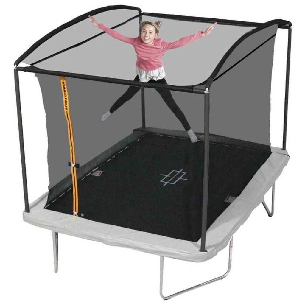 Sportspower 10ft x 8ft Rectangular Trampoline with Enclosure all new in box and we can deliver local
What better way to get fresh air and great exercise than to bounce up and down on your very own trampoline! Sportspower have developed the galvanised steel Quad Lok style frame! PLUS a safety enclosure is included for quick, convenient storage and protection
Safety matincluded, .
Safety pads made from weather resistant material.
Size H278, W244, D305cm.