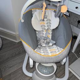 Excellent condition swinging chair for babies, works similar to the mamaroo it has 8 different swinging motions and can swing from side-to-side or front to back. Can also remove the seat to use it as a baby rocker and has 15 songs & sounds and you can also change the speed (6 different speeds). Paid £180 for this only a few months ago, and still selling at this price. Please see Google for more information, but this was an excellent bit of kit to keep our baby soothed, happy and occupied.