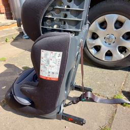 Nania isofix car seat, with top tether for extra security. Suitable for 9kg-25kg, toddler to 12 years, group 1, 2 and 3. I've cleaned the bottom cushions but the strap covers need a wash and the seat itself hasn't been done. Easy to install, easy to put them in. Only used for 12 months. Never been in an accident