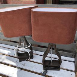 Lovely pair of lamps with brown faux suede shades