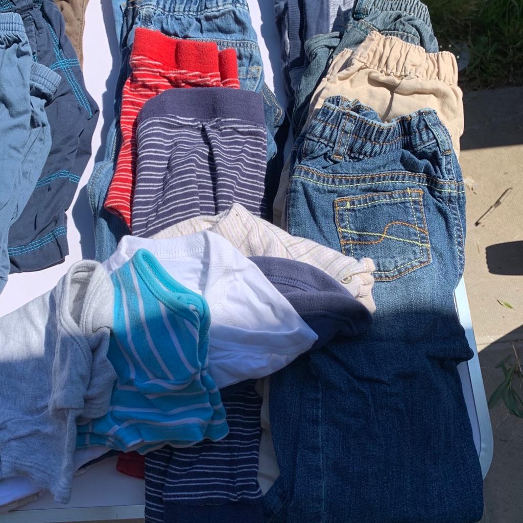 Job lot of boys clothes 9-12 months

All very good condition and some new. Includes

- 10 jeans/trousers/joggers
- 3 shorts
- 5 body suits
- 2 body grows
- 2 dungareees
- 3 jumper hoodies
- 8 t shirts

All from a smoke and pet free home