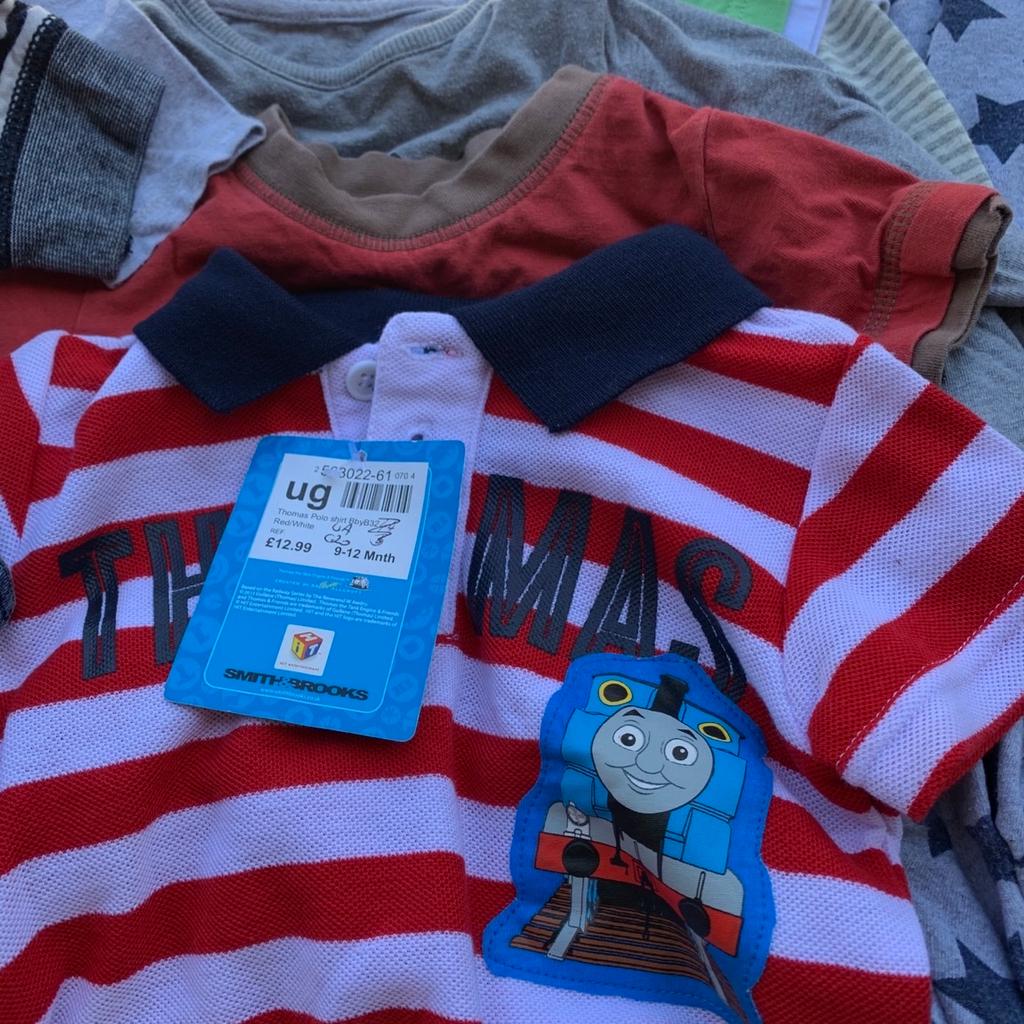 Job lot of boys clothes 9-12 months

All very good condition and some new. Includes

- 10 jeans/trousers/joggers
- 3 shorts
- 5 body suits
- 2 body grows
- 2 dungareees
- 3 jumper hoodies
- 8 t shirts

All from a smoke and pet free home