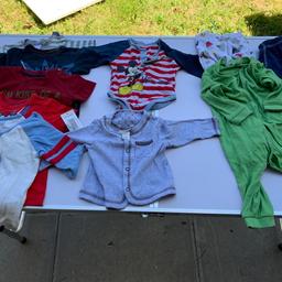 Job lot of baby boy clothes 3-6 months

All very good condition and some new. Includes

- 2 trousers/joggers
- 1 body suits
- 2 body grows
- 5 t shirts
- 1 cardigan

All from a smoke and pet free home