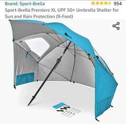 IDEAL FOR WHEN U HAVE A BBQ!! .. SIT AND HAVE A FRESH AIR MINUTE WHILE U R WAITING!! .. SUMMER HOLS!! .. WILD CAMPING!! .. FESTIVALS!! .. SPORTING EVENTS!! .. THE LIST IS ENDLESS!! .. SPORT-BRELLA XL!! .. BRAND NEW!! .. IDEAL FOR ANY WEATHER!! .. HEATWAVE FOR A BIT OF SHADE!! .. KEEPIN DRY IF IT RAINS!! .. TAKE TO THE BEACH/PARK/IN YOUR OWN GARDEN!! .. WHEN U GO CAMPING AS EXTRA AREA TO JUST SIT AND GET FRESH AIR!! .. EVEN A PLAY AREA WITH SHADE FOR THE KIDS!! .. OR FOR YOU ON HOLS!! .. NEED I SAY MORE!!!! .. EASY PUT UP IN A COUPLE OF MINS!! .. KEEP IN THE CAR READY TO GO WHERE EVER U GO!! .. COSTING IN EXCESS OF £136!! .. IN RED!! NOW SOLD!! .. BLUE!! NOW SOLD!! .. ( ONLY TURQUOISE £75!! ) .. ALL TOTALLY BRAND NEW!! .. AND READY TO GO!! .. COMES FROM SMOKE FREE HOME!! .. BUYER COLLECTS !! .. OR COULD DELIVER LOCALLY FOR SML FEE!!