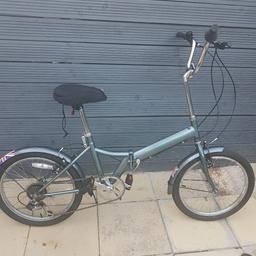 Folding bike. Refurbished. Twenty Inch wheels. Six gears. Gel saddle cover and kick stand fitted. Fully working ready to ride away. Listed on multiple sites so it may end abruptly. Cash On Collection from postcode ls104nf. Any questions please ask and I will answer asap.