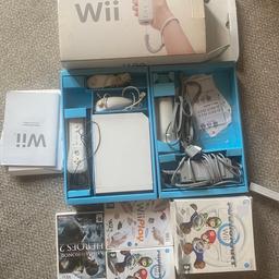 Fully working Wii Console
2 x nunchucks 
2 x controllers
1 x steering wheel
3 x games 

Sensible offers only 

Delivery available within Birmingham for a fee