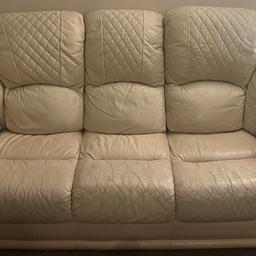 Cream/beige and black sofa set 3 seater, 2 seater and 2 arm chairs comes from smoke and pet free home