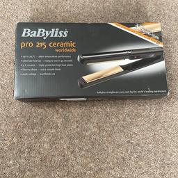 Brand new, never used Babyliss pro ceramic straighteners. 
Thermo-Shine for an extra smooth finish.
Ceramic plates to prevent damage to hair.
Floating plates for even pressure, doesn’t pull or break hair.
Ultra fast heat up, ready to use in 40 seconds
Ideal for holidays with worldwide multi voltage.
