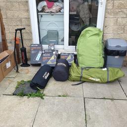 heres a 6 man Vango tent plus all camping equipment. there's 2 double air beds, 1 single all brand new. electric hookup brand new, 4 deck chairs brand new. campfire heater brand new. there's also a carpet that fits in living area like new.