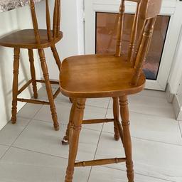 Wooden bar stool with backrest and stable base
In need of paint or varnish
Seat height to floor: 27”
Overall height of chair: 40”
Seat width: 15”
6 available, £20 each
Collection only