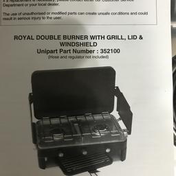 Royal double burner with grill 
Gas  bottle connector 
New