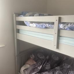 Grey wood bunk beds.
Used condition.
Wear and tear, paints chipping off in places but solid wood.
No mattresses just frame.
