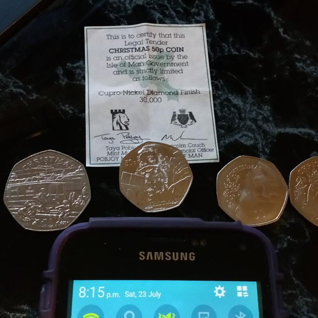 As you can see have 1 old shape 50p and 3 new shape they all came with there certify but 2 where damaged beyond saving but in my care they been in a coin wallet.

Please check out all the other coins ive got.

Only sold in UK only.