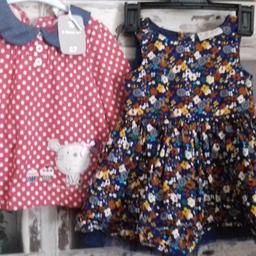 THIS IS FOR A BUNDLE OF GIRLS CLOTHES

1 X NAVY DRESS WITH FLORAL THEME FROM NEXT  - WASHED BUT NEVER WORN

1 X BRAND NEW RED DRESS WITH WHITE POLKA DOT THEME - MOUSE EATING CUPCAKES

PLEASE SEE PHOTO