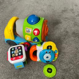 Kids toy bundle:- 
LeapFrog 601903 Popping Colour Mixer Truck Learning Baby Toy Educational Musical Shape Sorter, Sounds Babies & Toddlers from 6 Months+, Boys & Girls

Fisher-Price Laugh & Learn Time to Learn Smartwatch Toy - UK English

Learning Kids Camera with projector and disks