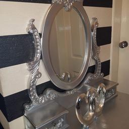 silver dressing table 2 piece 3 drawers size size 80cm width x 40cm depth x 80cm height overall height 155cm excellent condition delivery available or welcome to collect