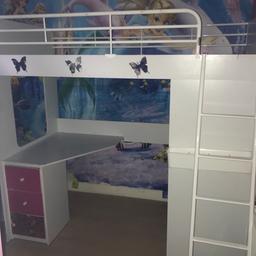 High sleeper bed with desk draws and wardrobe needs a new home has a few cosmetic flaws but can be done up no longer in use no mattress just bed welcome to come a view collection only will need a van to collect
