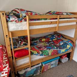 For sale corona bunk bed waxed pine frame, mattresses included. In good condition, beds will be dismantled ready to collect. £120 ono.
