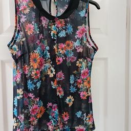 atmosphere multi coloured sheer top with button front and black collar .has a tiny pull see last pic but cant really be seen .size 14 .collect alfreton .delivery £2.50