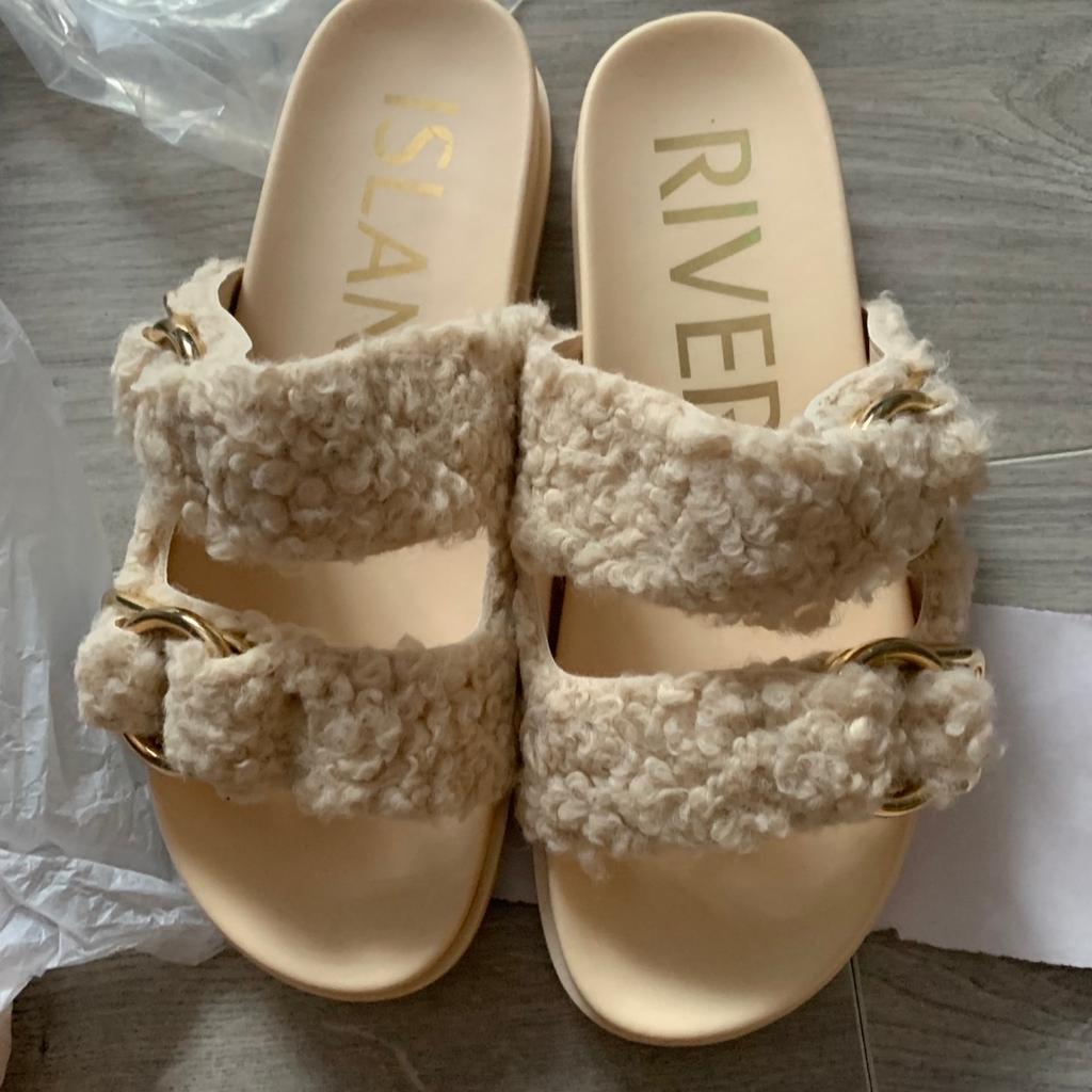 Brand new with tag river island cream fluffy sliders size 5
