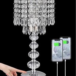 Crystal Touch Table Lamp with 2 USB Charging Ports,3-Way Dimmable Touch Lamp for Living Room, USB Bedside Table Lamp,Small Bedside Light for Bedroom,Nightstand and Office (LED Bulb Included)
🎁🎁Modern Design & Great Gift---This gorgeous crystal lamp is very elegant and upscale, adding a different visual experience. Its' sparkling crystal shimmering add beauty to your room. And it's usb ports is very convenient, add much happiness for daily life. And this trendy silver lamp won't take up much room on your nightstand. Lamp base Dia-4.7inch, Height -16.9inch, perfect size for bedside, side table, end table. It will be a great gift for your families and partner.

🎁🎁Convenient Touch Control & 3 Way Dimmable---The crystal table lamp is touch activated, it has 3 brightness, you can touch the lamp base or pole or lamp shade metal to change the brightness mode between low, middle and high level. You could use this small simple table light as a night end desk table lamp, in this way,