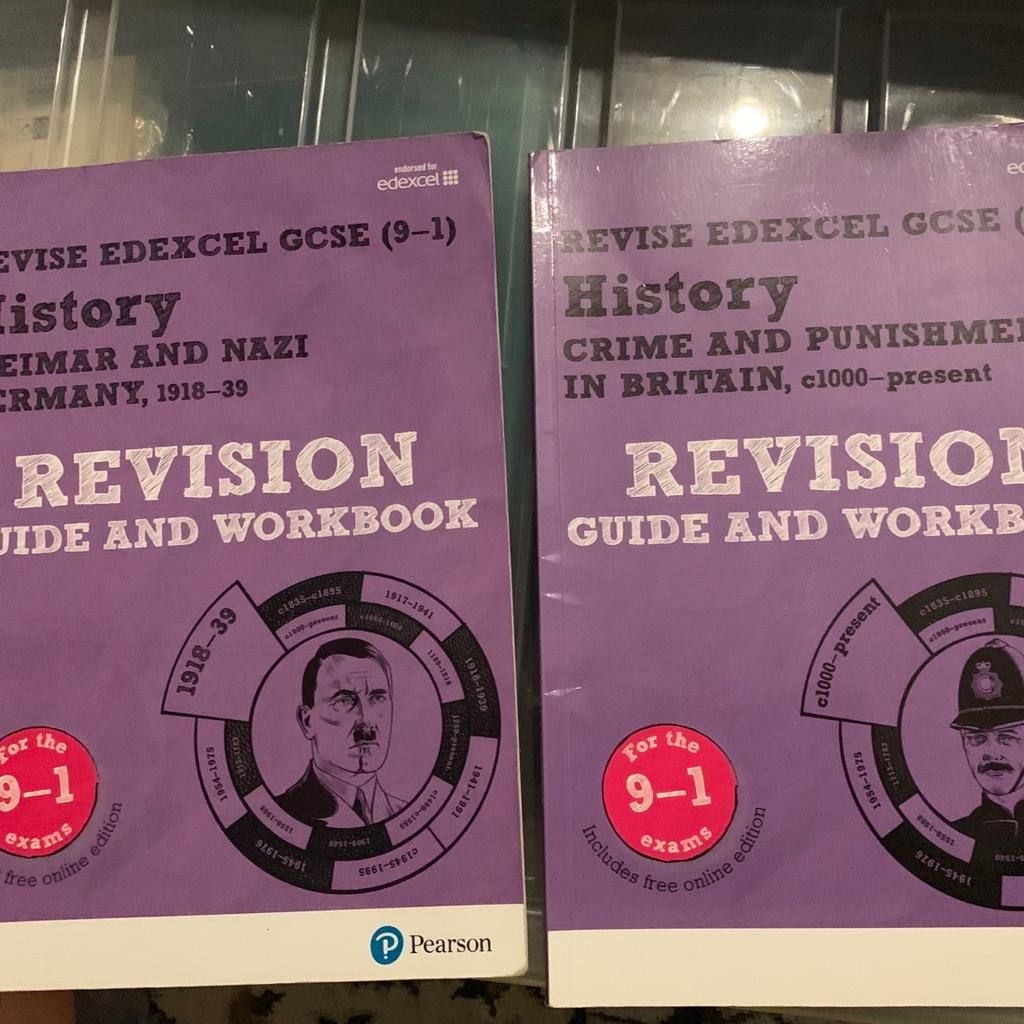 In perfect New condition!GCSE History Revision Guide and work books.(Weimar and Nazi Germany and Crime and punishment in Britain ) pick both for £5 or each for £3.
