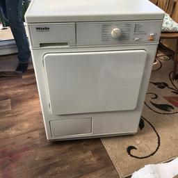 Miele tumble dryer. Condenser dryer. Works fine but gets very hot. Selling as spares or repair for that reason. Can deliver for fuel cost. 
£30 bargain space needed.